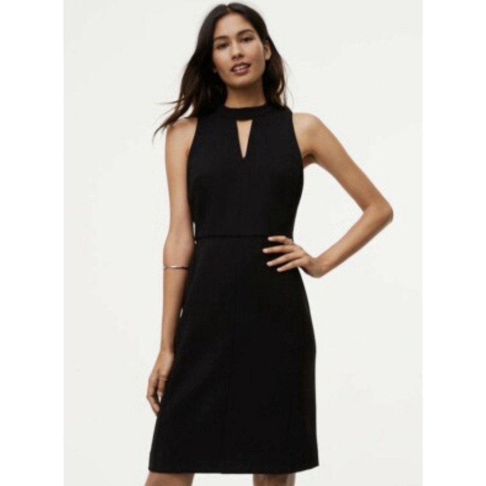 Loft Women's Black Keyhole Sheath Dress Knee Length Sleeveless Size 8 New $89